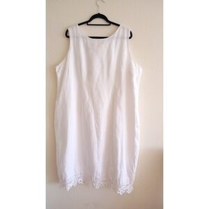 Lino USA‎ White 100% Linen Lace Hem Sleeveless Shift Dress 3X Lined Minimalist
